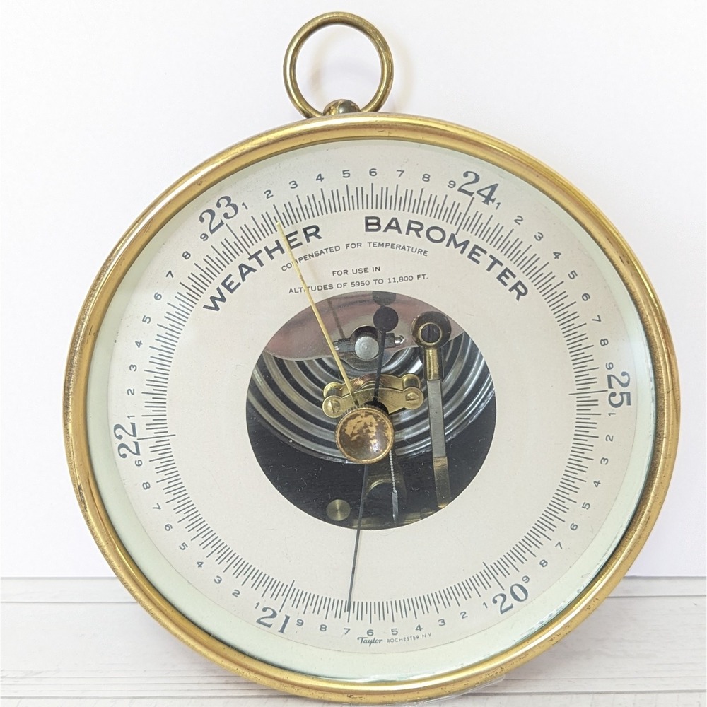 Vtg Taylor Brass Wall Weather Barometer Decorative Nautical Rochester NY (AS IS)